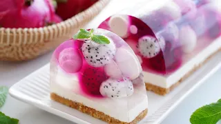 Sans four / Sans œufs / Belle recette de gâteau à la gelée de fruits / Fruit du dragon (Pitaya)