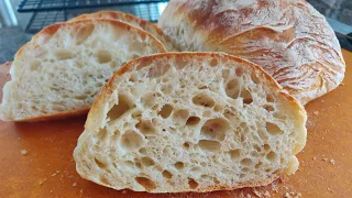 【CC】免揉大气孔面包 意大利风味 手法特别 一看就会Easy way to make no-knead ciabatta bread at home