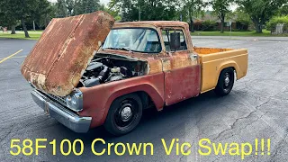 1958 F100 FULL crown Vic swap!!!!