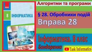 Вправа 28. Обробники подій | 8 клас | Бондаренко