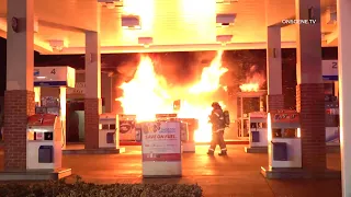 Man Breaks Into Chevron Gas Station And Sets It On Fire | Anaheim