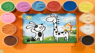 TÔ MÀU TRANH CÁT THỎ VÀ HƯƠU CAO CỔ - how to colored sand rabbit and giraffe