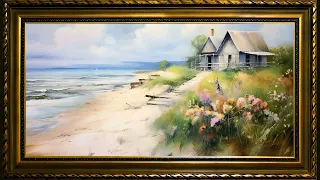 Flowers at the Beach Summer Cottage, Oil Painting | Art Screensaver for TV