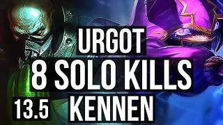 URGOT vs KENNEN (TOP) | 8 solo kills, 600+ games, 1.2M mastery, Legendary, 12/3/4 | KR Master | 13.5