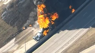 Huge tractor-trailer truck fire in Michigan