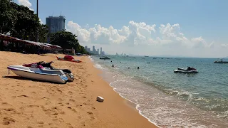 Jomtien Beach + Jomtien Beach Road - WALKING TOUR - Thailand (2024) (4K) Beach walk