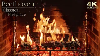 Beethoven Classical Music Fireplace  ~ Beethoven Piano & Symphony Study Music Ambience