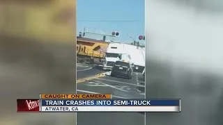 WATCH: Train crashes into semi-truck in California