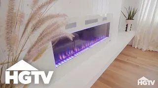 Fireplace Wall with Floating Bench | Extreme Makeover: Home Edition | HGTV