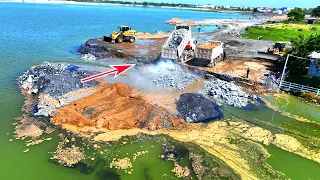 Full​ Video ! Incredible Develop Filling Big Lake By Huge Equipment Dozer ,WL ,Truck Spreading Stone