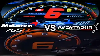 Lamborghini Aventador SVJ vs McLaren 765LT acceleration battle 0-300 km/h