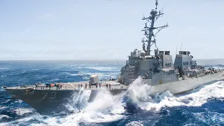 Gigantic US Navy Destroyer Ship in a Storm Battling Massive Waves