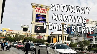 Saturday Morning Walk on Las Vegas Strip Bellagio Resort, New York-New York Hotel & More