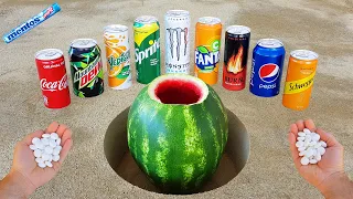 Cola, Monster, Fanta, Schweppes, Pepsi, Burn, Mtn Dew, Sprite and Mentos in Watermelon Underground