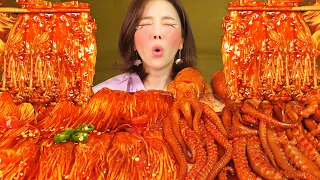 [Mukbang ASMR] HOT Spicy Chicken Sauce🔥 Small octopus🐙&Enoki Mushrooms Eatingshow Ssoyoung