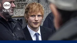 Ed Sheeran plays guitar on the stand in his copyright trial