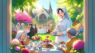 Harmony in Bloom l Lofi Music and Gregorian Chant in the Garden Tea Party with a Beautiful Nun