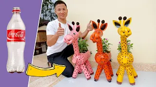 Recycling Plastic Bottles into Cute Giraffe Flower Pots for Your Garden