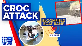 Tourist's lucky escape after crocodile bites his leg | 9 News Australia