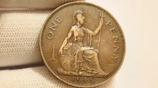 Обзор монеты 1945 года с Ценой. Английская монета 1 Пенни 1945 года ( ONE PENNY ) Великобритания