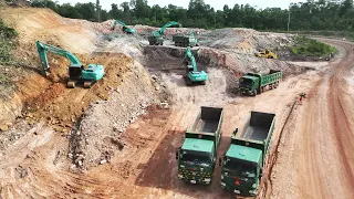 Amazing Engineering Construction Hill Mountain Road Building Huge Excavator Digging Clearing Stone