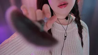 ASMR Brushing You😴🖌️ (Inaudible Whispering, 18 Face and Ear Brushing, Slow, Low Light)