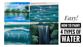 EASY! How To Paint 4 Types Of WATER / Step by step In Acrylic