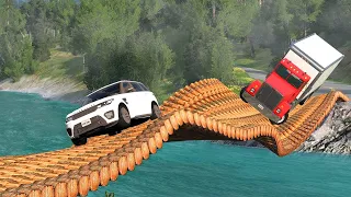 Car vs Logs Bridge x Spikes x 100 Speedbumps x Width Restrictions - Ultimate Automotive Mayhem!"