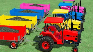 TRANSPORTING & HARVESTING SUNFLOWER with MINI VALMET 880 TRACTORS & COLORED WOOD TRAILER! FS22