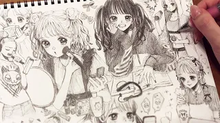 【アナログ】おうちで過ごす女の子1ページいっぱいに描いてみた🏡✨Drawing girls spending time at home【メイキング】