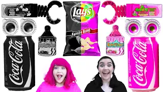 EATING ONLY ONE COLOR FOOD CHALLENGE | LAST TO STOP EATING BLACK VS PINK WINS BY CRAFTY HACKS