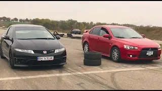 Mitsubishi lancer X (turbo 300 h.p+) vs Honda civic type-R .( кто кого?)