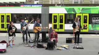 Melbourne Indie rock band Amber Isles busking on Bourke Street