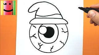 HOW TO DRAW AND COLOR AN HALLOWEEN EYE WITH HAT