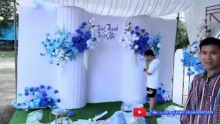 Quá trình hoàn thiện 1 chiếc backdrop tông màu xanh trắng