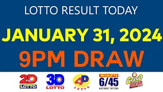 Lotto Result Today JANUARY 31 2024 9pm Ez2 Swertres 2D 3D 4D 6/45 6/55 PCSO