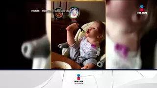 ¡Increíble vídeo de superación! Bebé sin brazos que come con los pies | Noticias con Paco Zea