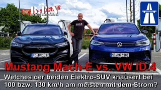 VW ID.4 vs. Ford MUSTANG MACH-E: Welches Elektro-SUV knausert auf der AUTOBAHN am meisten mit Strom?