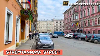 Walking tour in 4K along Stremyannaya Street in the center of St  Petersburg Russia