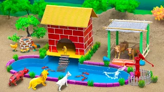 DIY tractor Farm Diorama with house for cow, pig, fish pond | mini tractor video | mini aquarium