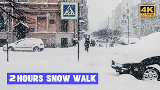 2 Hours Snow Walk in Helsinki City Center 2024 🇫🇮 4K Walk in Finland