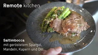 Saltimbocca mit geröstetem Spargel, Mandeln, Kapern und Dill | Remote kitchen