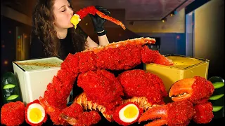 (ASMR MUKBANG) HOT CHEETOS KING CRAB SEAFOOD BOIL | CREAMY ALFREDO SAUCE | CHEESE SAUCE |ASMR EATING