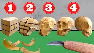 How to Carve a skull out of Wood. Step by step tutorial.