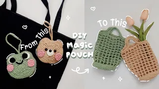 ♡ Crochet Magic Pouch that turns into Net Bags | Bear & Frog Pouch Tutorial ♡
