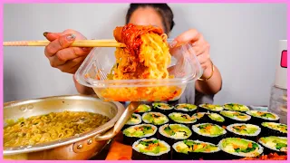 NEW!! VEGGIE VEGAN JIN RAMEN + AVOCADO KIMBAP ROLLS ft. SPICIEST KIMCHI IN THE WORLD l MUKBANG