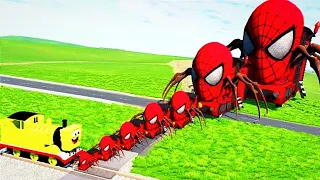 Big & Small Choo-choo Spider-Man tank Vs SpongeBob the Train tank - BeamNG Drive @BeamNGmodsdrive9m6