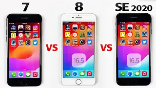 iPhone 7 vs iPhone 8 vs iPhone SE 2020 SPEED TEST in 2023 | iOS 16.5 SPEED TEST