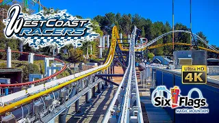 2022 West Coast Racers Roller Coaster On Ride Front Seat 4K POV Six Flags Magic Mountain