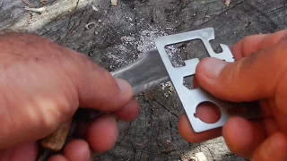 Fire start with DOLLAR TREE Pocket Tool and COGHLANS magnesium bar